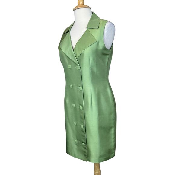 Tower Hill Collection Green 100% Silk Double-Breasted Sleeveless Blazer Dress 12 - Picture 4 of 16
